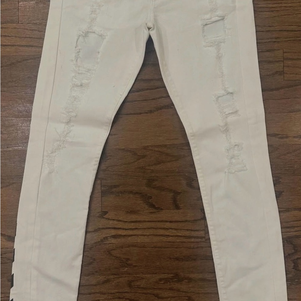 Off White Mens Jeans with Black Stripes